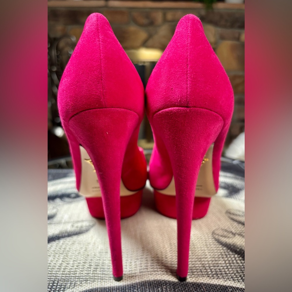 Charlotte Olympia Magenta Suede 1.5” Platform w/ 5.75” Heel, Sz 38.5/8 - Picture 6 of 10
